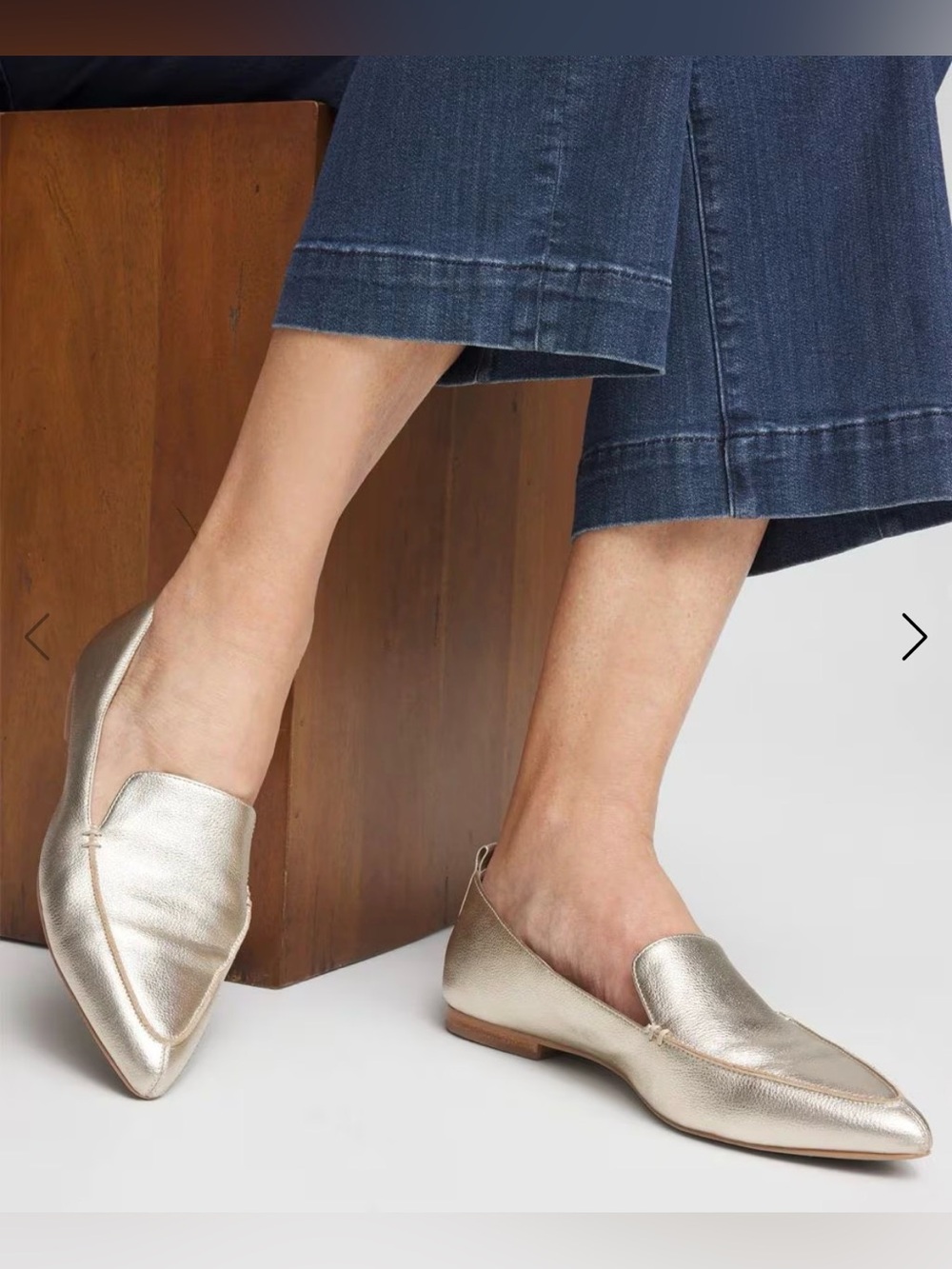 Chico's Metallic Gold Leather Pointed Toe Loafers Flat Shoes Women's Size 7.5